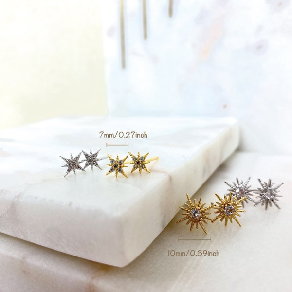 Starburst Stud Earrings, Gold Starburst stud, Dainty Star Stud Earrings,CZ Crystals, Dainty and Delicate Earrings, Valentine's day gift