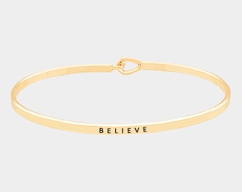 Personalized Bracelet, Friendship,Inspirational "BELIEVE"  Message Engraved cuff,Bridesmaid Gift,Graduation Gift,Jewelry Gift