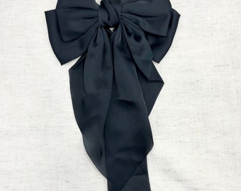 Satin Bowknot Barrette: Long Tail Clip, Wedding Hair Accessory