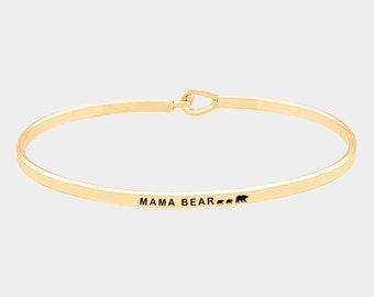 Inspirational "MAMA BEAR" Cuff Bracelet, Message Bracelet,  Engraved Friend Family Jewelry Gift bangle