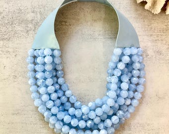 Resin Beaded Magnetic Statement Necklace: Chunky Layered Strand