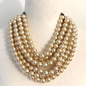 Brushed Gold Ball Statement Necklace: 7-Layer Magnetic Closure image 13