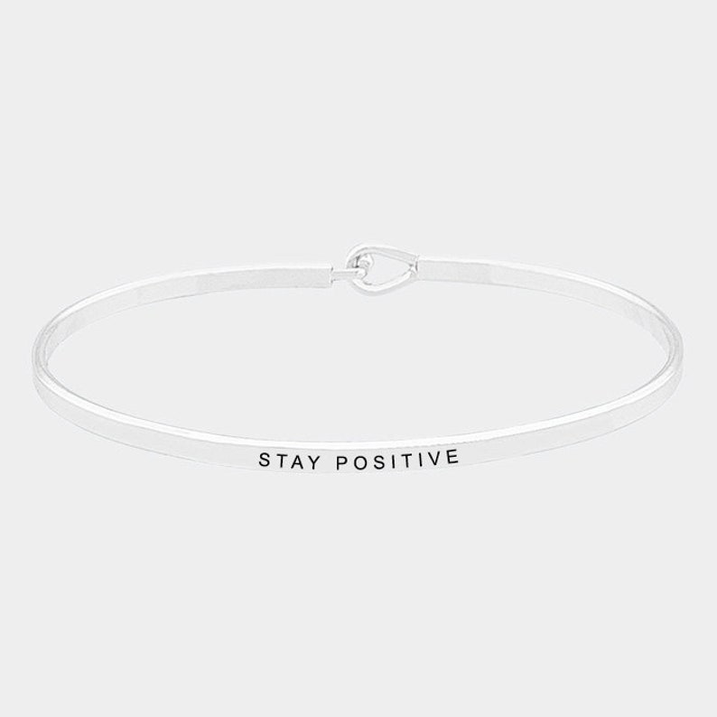 Personalized Bracelet,Inspirational "STAY POSITIVE" Cuff Bracelet Message Engraved Friend Family Jewelry Gift bangle image 3