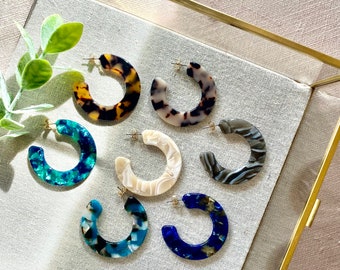 45mmTortoise Hoop Earrings, Tortoise Shell Hoop Earrings, Various Color Acetate Earrings, Minimalist Hoops, Tortoise Hoops, gift for her