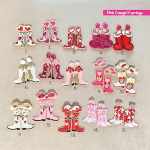 Cowgirl Boots Beaded Earrings, Yee Haw Cowgirl, Pink White Cowboy, Western Boots&Hat Earrings, Nashville,Bachelorette Bridesmaids Party Gift