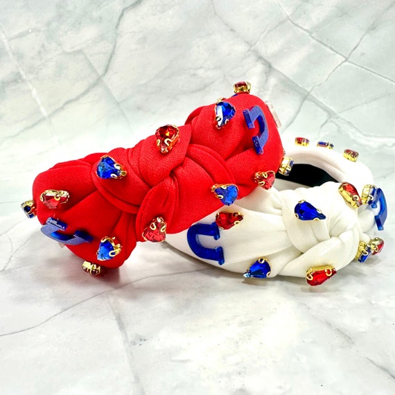 2 Fascia Capelli Con Nodo Glitter Per 4 Luglio - Rosso E Blu - Accessori Patriottici Bandiera Americana Per Donne E Ragazze