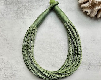 8 Layered Statement Necklace, 24 inch Braided Cotton Rope Necklace, Hand-Wrapped Loop Ball Closure