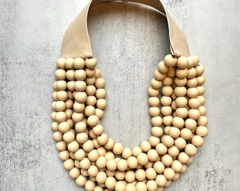Color Wooden Ball Magnetic Statement Necklace, Layered Multi Beaded Chunky Necklace, Mother’s Day Gift, Perfect Gift for Mom