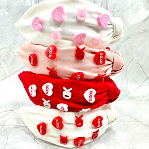 Heart Valentine&#39;s Day Headband,PaddedXoxo Knot Headband,Birthday Girls Headbands, Red, Pink Heart Headband for Girls and Adults