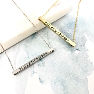 You Are My Person Necklace,Inspirational Skinny Dainty Pendant,Best Friend Gift,You're My Person Gift, Bestie Gift, BFF Gift, Bar necklace