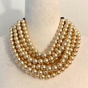 Brushed Gold Ball Statement Necklace: 7-Layer Magnetic Closure image 4