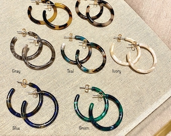 Tortoise Hoop Earrings, Tortoise Shell Hoop Earrings, Various Color Acetate Earrings, Minimalist Hoops, Tortoise Hoop Earrings, gift for her