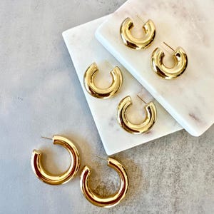 Gold Chunky Stacking Earrings, Thick Gold Hoop Earrings, Tube Gold Hoops Earrings, Modern Thick Hoop Earrings,  Gift for Her