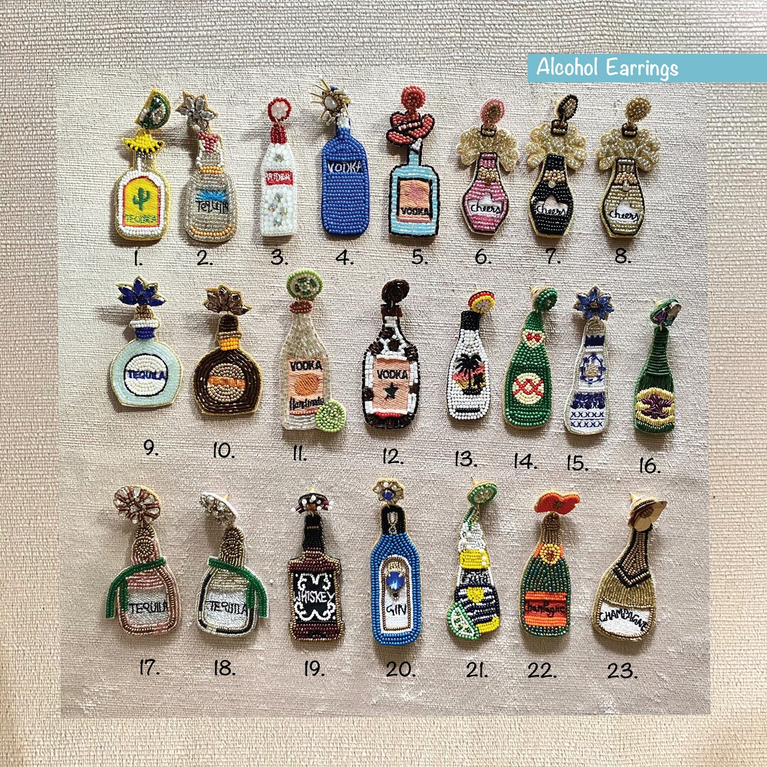 Alcohol Theme Beaded Earrings,tequila,vodka,whiskey,gin Statement