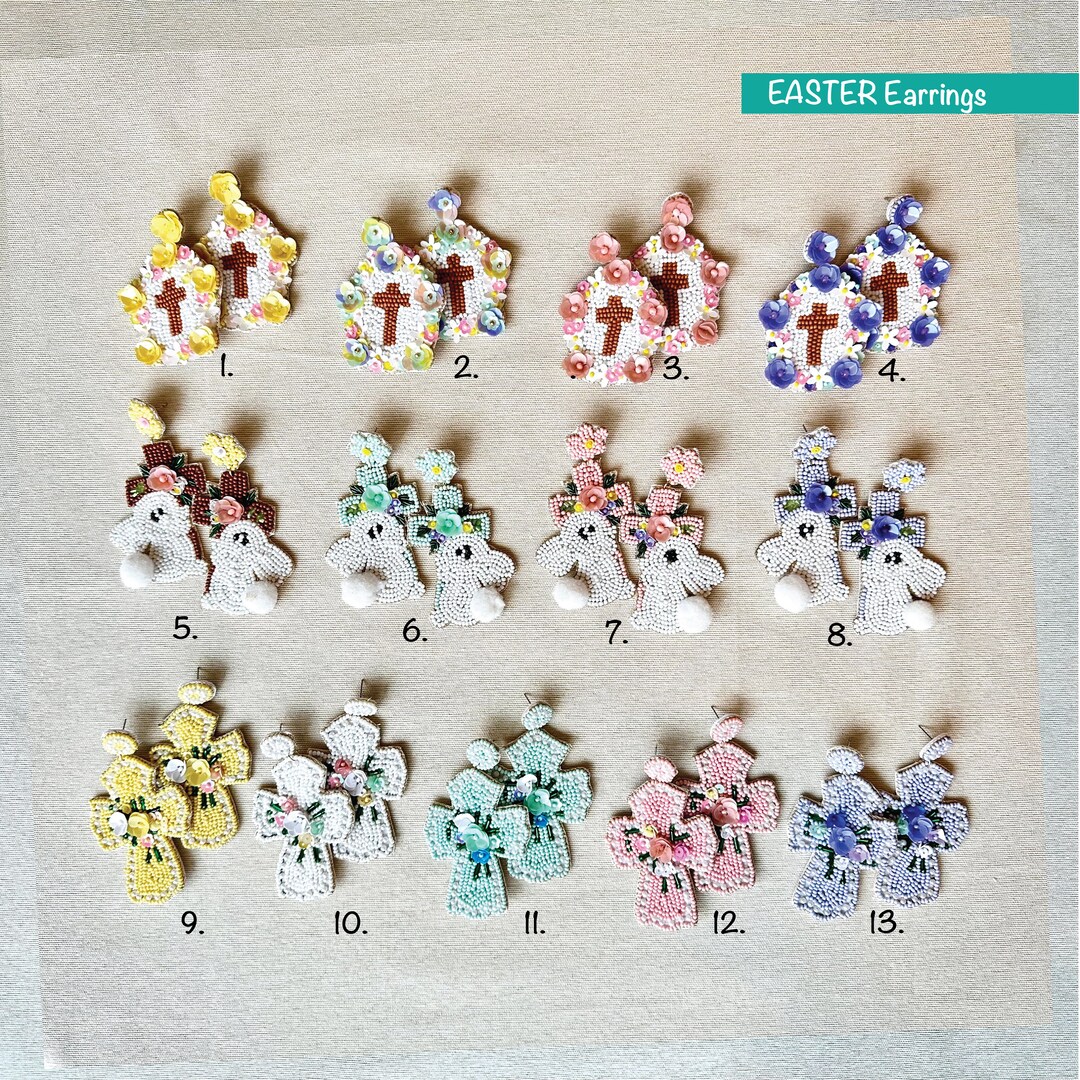 EASTER Seed Bead Earrings Bunny Earringseaster Egg Earrings - Etsy