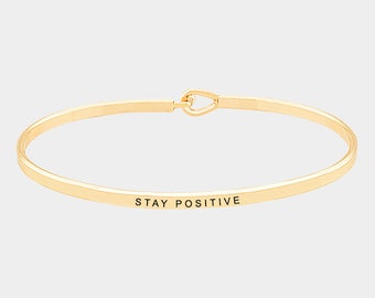 Personalized Bracelet,Inspirational "STAY POSITIVE" Cuff Bracelet Message Engraved Friend Family Jewelry Gift bangle