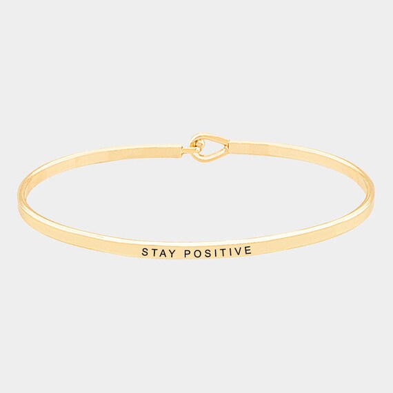 Personalized Bracelet,Inspirational "STAY POSITIVE" Cuff Bracelet Message Engraved Friend Family Jewelry Gift bangle