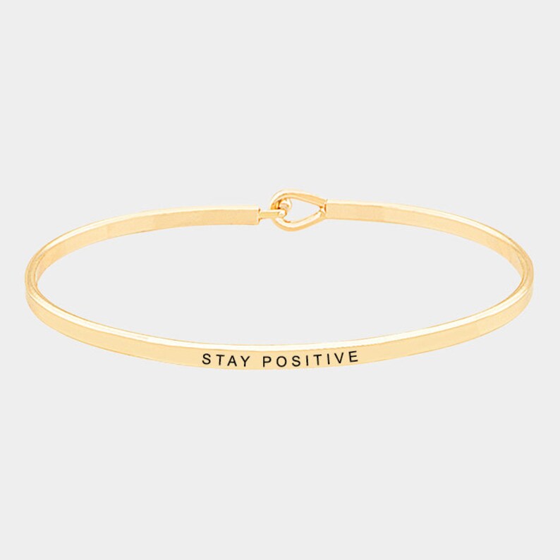Personalized Bracelet,Inspirational "STAY POSITIVE" Cuff Bracelet Message Engraved Friend Family Jewelry Gift bangle image 1