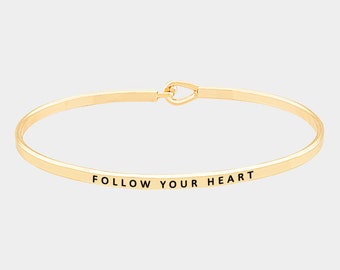 Personalized Bracelet,Inspirational "FOLLOW YOUR HEART" Cuff Bracelet Message Engraved Friend Family Jewelry Gift bangle