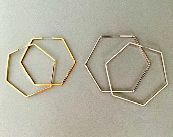 Large Hexagon Metal Hoop Earrings, Lightweight Earrings, Minimalist Geometric Hexagon Hoop, Style Earrings,Statement Earrings, Birthday Gift