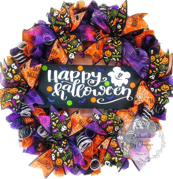 Halloween Mickey wreath-Mickey wreath-Mickey Halloween wreath-Halloween wreath Disney-Mickey wreath front door-Mickey Halloween door decor
