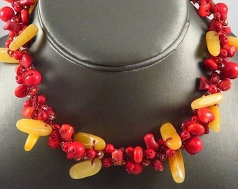 AMAZING coral and quartz necklace!