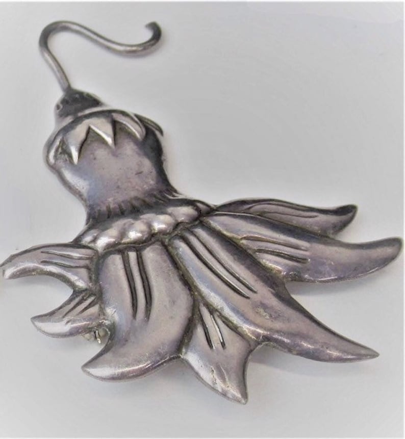 Hector Aguilar squash blossom repousse brooch pin 1940s Taxco