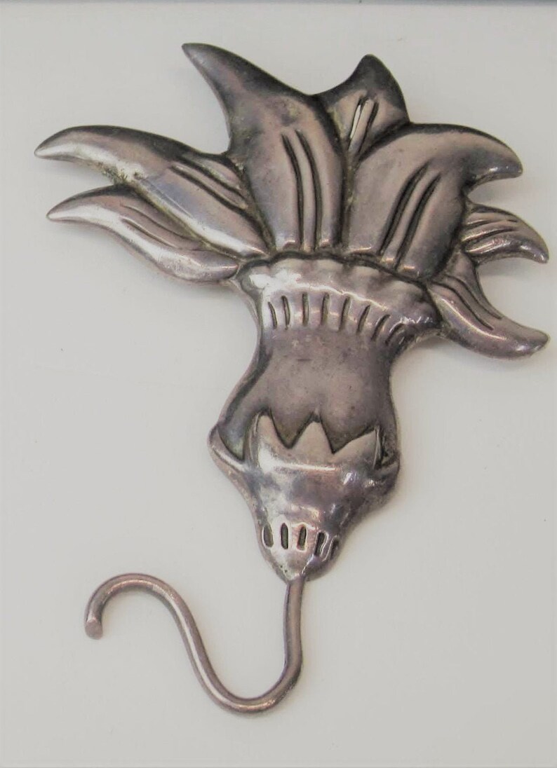 Hector Aguilar squash blossom repousse brooch pin 1940s Taxco
