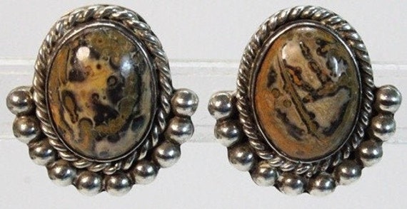 MARVELOUS jasper/sterling clip-ons, Taxco Mexico … - image 1