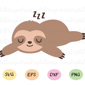 Sleeping sloth SVG Kawaii baby sloth cut file Funny lazy sloth vector cutting file Clipart EPS Dxf Silhouette Cameo Curio Cricut SCAL Vinyl