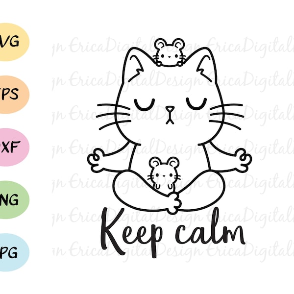 Yoga cat SVG cut file Funny cats cutting file Cute meditating cat cuttable Keep Calm Silhouette Cricut Vinyl decal Stencil Wood engraving