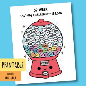 52 settimana Di risparmio sfida cute risparmio obiettivo inseguitore stampabile Bullet Journal Planner inserire Kawaii Gumball Coloring pagina Money risparmiatore