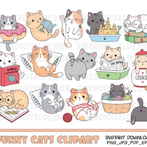 Funny Cats Clipart Cute Cat Clip Art Kawaii Kitten Kitty Icons 