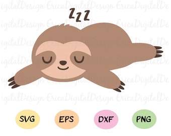 Sleeping sloth SVG Kawaii baby sloth cut file Funny lazy sloth vector cutting file Clipart EPS Dxf Silhouette Cameo Curio Cricut SCAL Vinyl