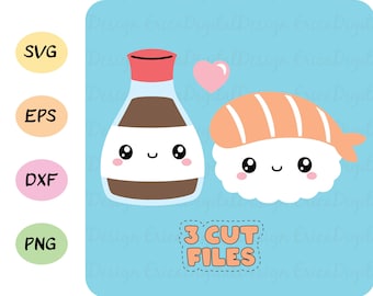Sushi SVG cut file Kawaii Nigiri and Soy sauce vector Sushi cutting file EPS DXF Silhouette Cameo Curio Cricut Vinyl Iron on t-shirt