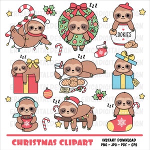 Weihnachten Kawaii Clipart süße Faultiere digitale Clipart lustige Faultier Planer Clipart Weihnachten Druckbare Vektorgrafiken Urlaub Illustrationen