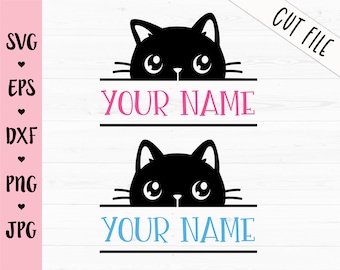 Cat Split Monogram Frame SVG Cute cat Name Label cut file Black Cat Frame Monogram Kitty Funny animal Silhouette Cricut Vinyl Baby Kids