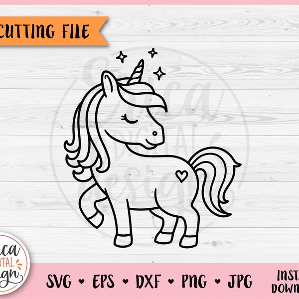 Baby Einhorn Umriss SVG geschnittene Datei für Cricut Silhouette Zauberhaft niedlich Einhorn Baby Mädchen Baby Body Kinderzimmer Aufbügeln auf Vinyl Lasergravur