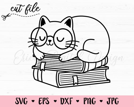 Gatto SVG Cat su libri taglio file Kawaii gatto con bicchieri file di  taglio Divertente nerd gatti Amanti dei gatti Cat mamma Silhouette Cricut  Vinyl T-shirt -  Italia