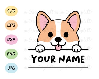 Corgi svg cut file Cute corgi dog Name Label Frame Monogram cutting file Pet vector Funny animal Silhouette Cameo Cricut Vinyl Baby Kids