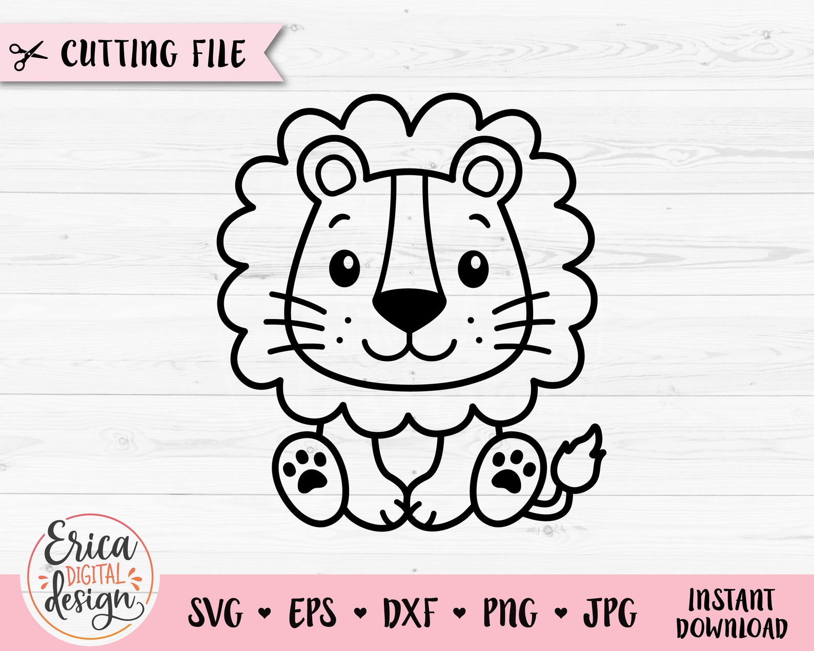 Lion SVG Cute Sitting Lion Outline Cut File for Cricut Silhouette ...