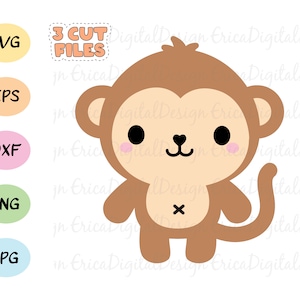 Monkey SVG Baby monkey file di taglio stratificato Scimmie carine taglio Nursery Babyshower cuttable Animal vector Silhouette Cricut Vinyl Kids party