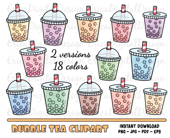 pdf png Powered by Boba tea Clipart Bubble Tea Svg eps Cut File Kawaii