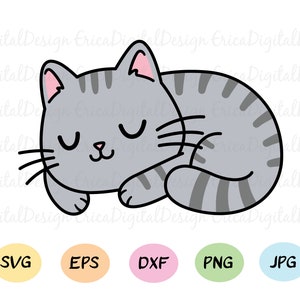 Cute sleeping cat layered SVG cut file Kawaii baby cat cutting file Kitty vector Funny animal cuttable EPS DXF Silhouette Cricut Vinyl