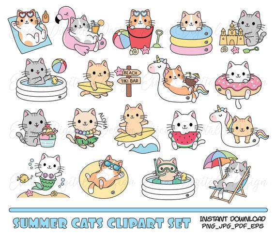 Japanese Cute cats animals stickers for scrapbooking crafts summer time at beach