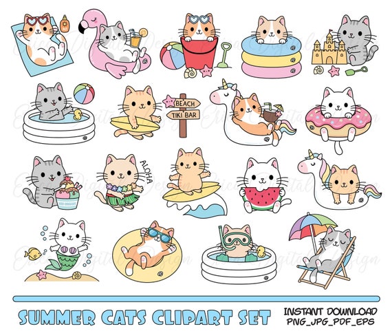 Cute Cats Clipart Cat PNG Cute Cat Playing Clipart Digital 