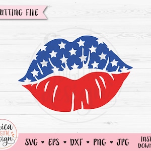 USA Flag Lips SVG American Flag Kiss cut file Patriotic 4th July Lipstick mark Female Red Lips Mouth Face Mask Silhouette Cricut Vinyl Decal