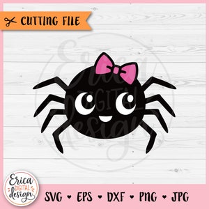 かわいいクモのレイヤー SVG カット ファイル Cricut シルエット リボン付きかわいいクモ 女の子の赤ちゃんクモ かわいいハロウィーン クリップアート PNG 女の子のハロウィーン シャツ