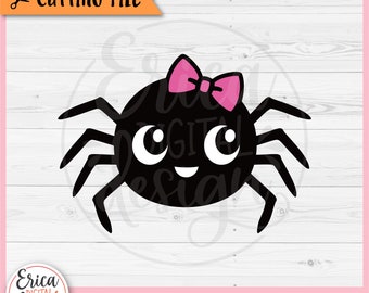 Niedliche Spinne geschichteten SVG geschnitten Datei Cricut Silhouette niedliche Spinne mit Schleife Mädchen Baby Spinne Kawaii Halloween Clipart PNG Mädchen Halloween Shirt