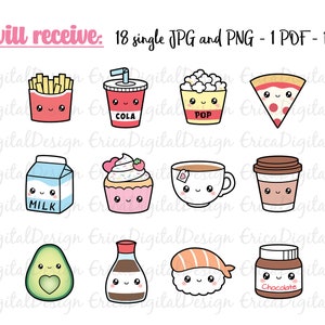 Perfect match kawaii clipart set Cute food clip art Friendship Best Friend Love Valentine Funny vector graphics Sweet Planner printables image 2